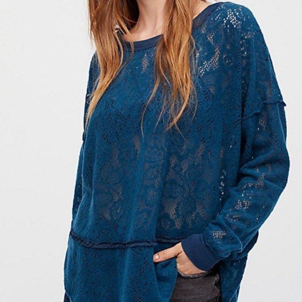 Free People Not Cold In This teal slouchy knit top size Medium